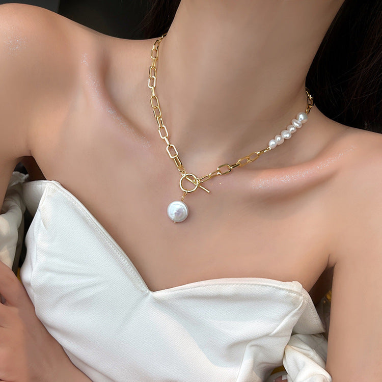 Asymmetric Metal Freshwater Pearl Necklace